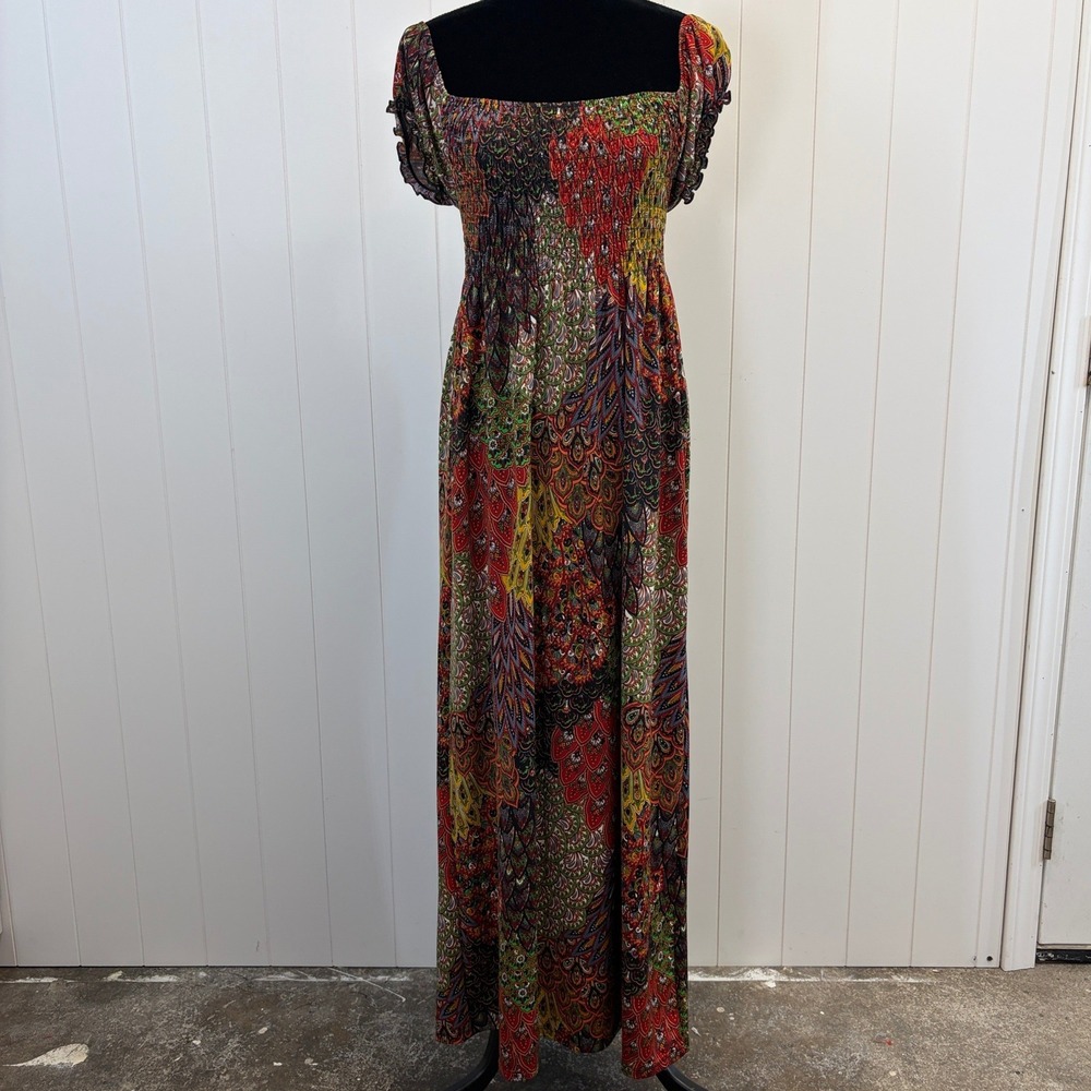 Hypnotik Y2K Boho Paisley Smocked Maxi Dress Women Size L Festival Psychedelic
